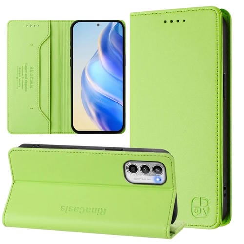 Funda de Cuero para Motorola Moto G 5G 2022 Rc01 con Doble Pliegue y Succión Magnética (Verde Hierba)