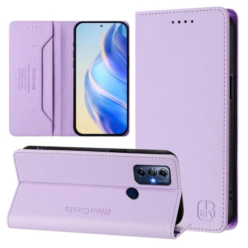 Funda de Cuero con Doble Pliegue y Succión Magnética para Motorola Moto G Play 2022 Rc01 (Morado Claro)