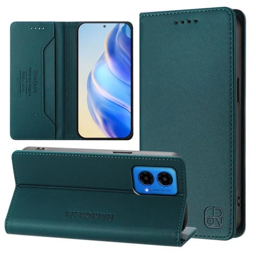 Funda de Cuero Motorola Moto G45 5G G34 5G Rc01 con Doble Pliegue y Succión Magnética (Verde Oscuro)