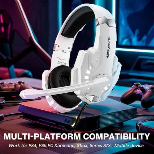Auriculares Para Juegos Kotion Each G9000 Pro Supraurales Con Micrófono y Cable de 2,1 m (Blanco y Negro)