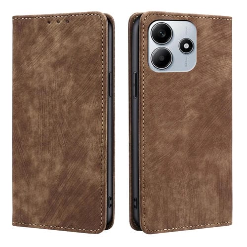 Funda de Cuero Magnética con Cepillo Antirrobo Rfid para Redmi Note 14 5G (Marrón)