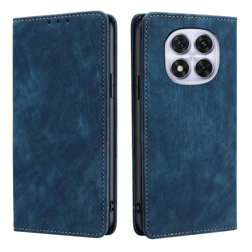 Funda de Cuero Magnética con Cepillo Antirrobo Rfid para Redmi Note 14 Pro 5G (Azul)