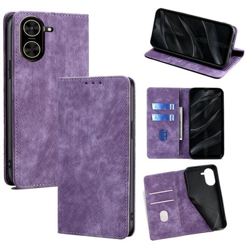 Funda de cuero magnética con cepillo y antirrobo RFID para Redmi A5 4G (171,7 mm) (morado)