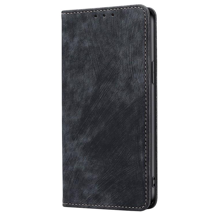 Funda de cuero magnética con cepillo y antirrobo RFID para Redmi Note 14S 4G (negra)