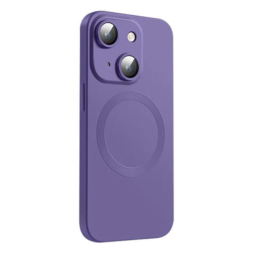 Funda de Silicona Líquida Magsafe para iPhone 15 Plus Textura de Cd (Morado Oscuro)