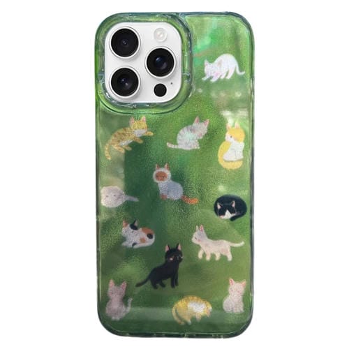 Funda TPU Doble Capa iPhone 13 Pro Max Patrón Imd Varios Gatos (Verde Oscuro)