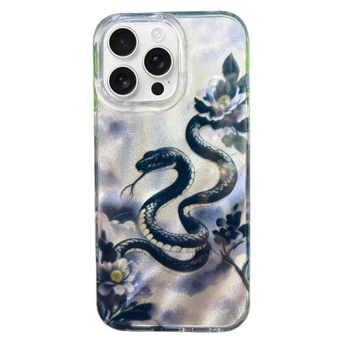 Funda de Teléfono TPU Doble Capa iPhone 13 Pro (Serpiente Floral China Negra)