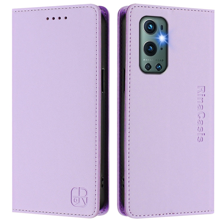 Funda de Cuero con Doble Pliegue y Succión Magnética para OnePlus 9 Pro Rc01 (Morado Claro)