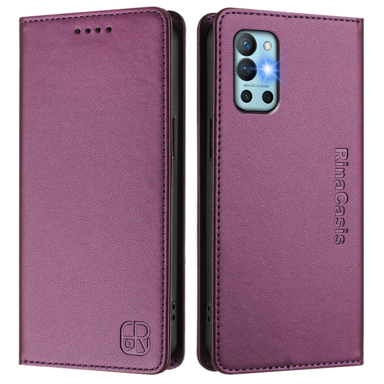 Funda de Cuero con Doble Pliegue y Succión Magnética para OnePlus 9R y 8T Rc01 (Violeta)