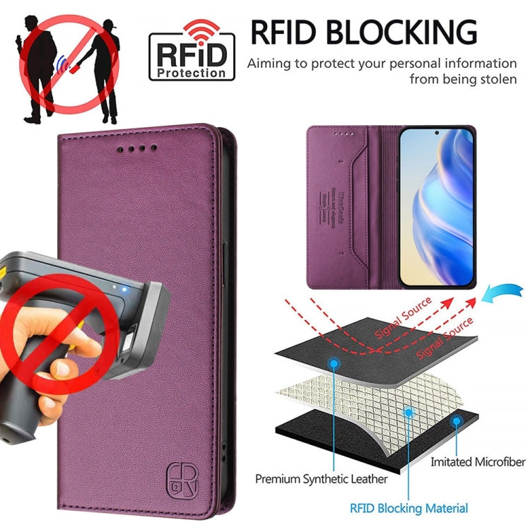 Funda de Cuero con Doble Pliegue y Succión Magnética para OnePlus 9R y 8T Rc01 (Violeta)