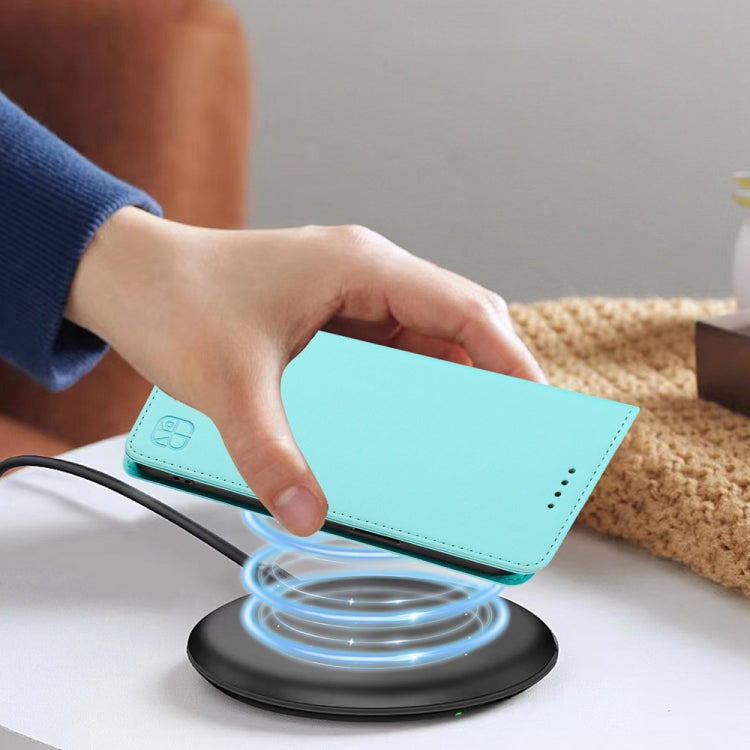 Funda de Cuero Rfid con Doble Pliegue y Succión Magnética para OnePlus 10R/OnePlus Ace Rc01 (Verde Menta)
