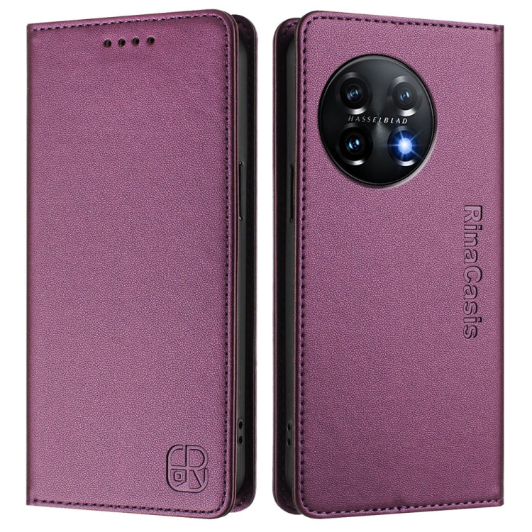 Funda de Cuero con Doble Pliegue y Succión Magnética Rfid para OnePlus 11 Rc01 (Violeta)
