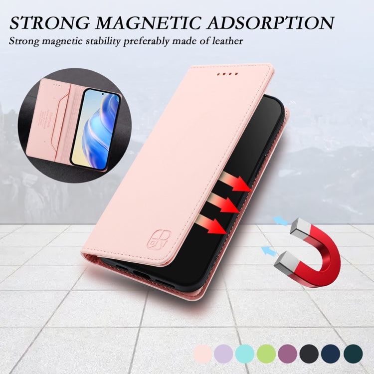 Funda de Cuero con Doble Pliegue y Succión Magnética para OnePlus 12 Global Rc01 (Rosa)