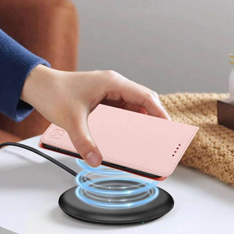 Funda de Cuero con Doble Pliegue y Succión Magnética para OnePlus 12 Global Rc01 (Rosa)