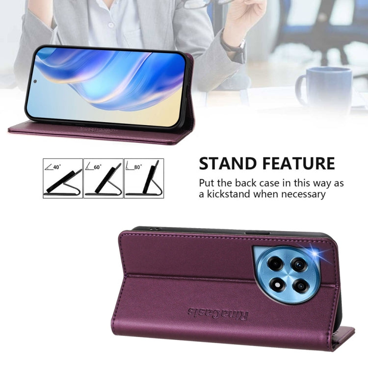 Funda de Cuero con Doble Pliegue y Succión Magnética RFID para OnePlus 12 Global Rc01 (Violeta)
