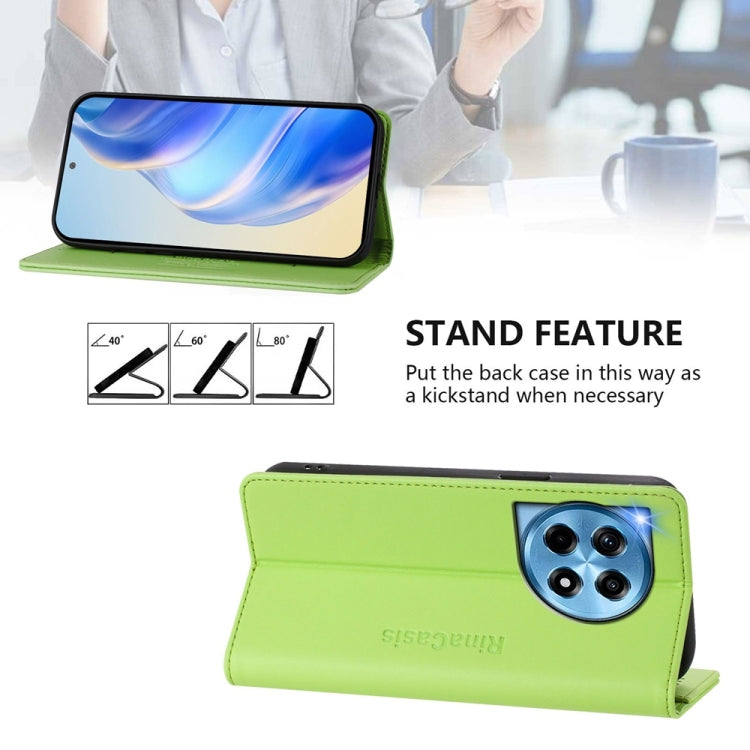 Funda de Cuero para OnePlus 12R Rc01 con Doble Pliegue y Succión Magnética Rfid (Verde Hierba)