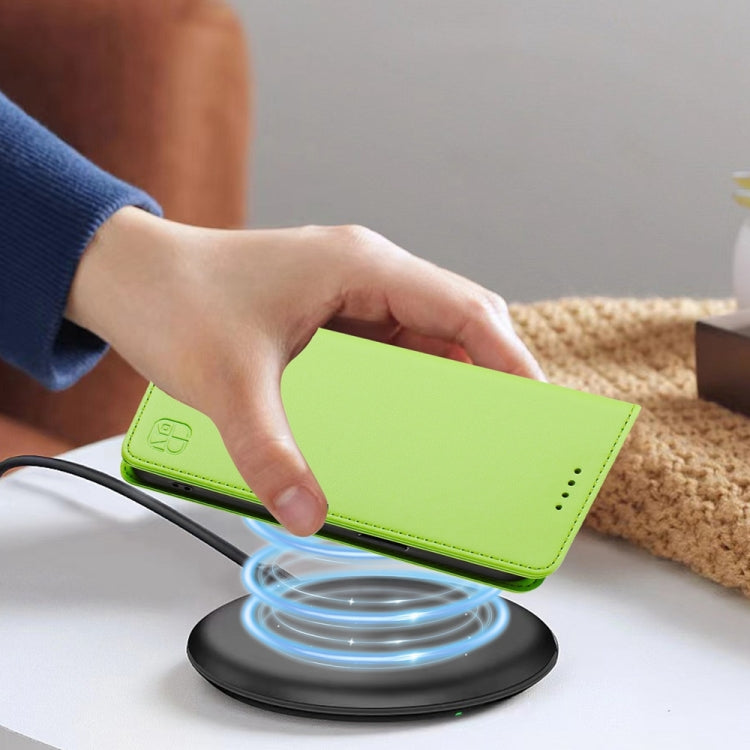 Funda de Cuero para OnePlus 12R Rc01 con Doble Pliegue y Succión Magnética Rfid (Verde Hierba)