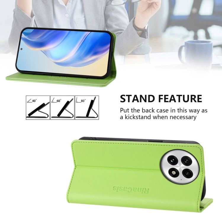 Funda de Cuero con Doble Pliegue y Succión Magnética RFID para OnePlus 13 Rc01 (Verde Hierba)