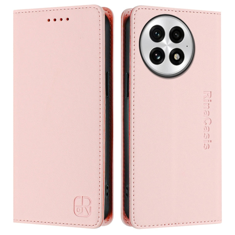 Funda de Cuero con Doble Pliegue y Succión Magnética RFID para OnePlus 13 Rc01 (Rosa)
