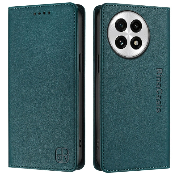 Funda de Cuero para OnePlus 13 Rc01 con Doble Pliegue y Succión Magnética Rfid (Verde Oscuro)
