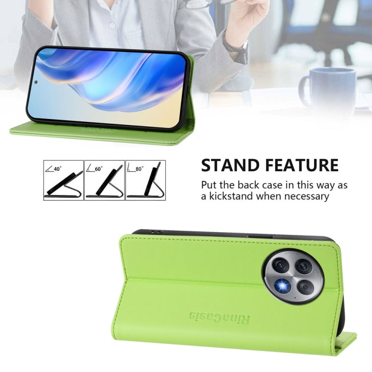Funda de Cuero con Doble Pliegue y Succión Magnética RFID para OnePlus Ace 2 Pro Rc01 (Verde Hierba)