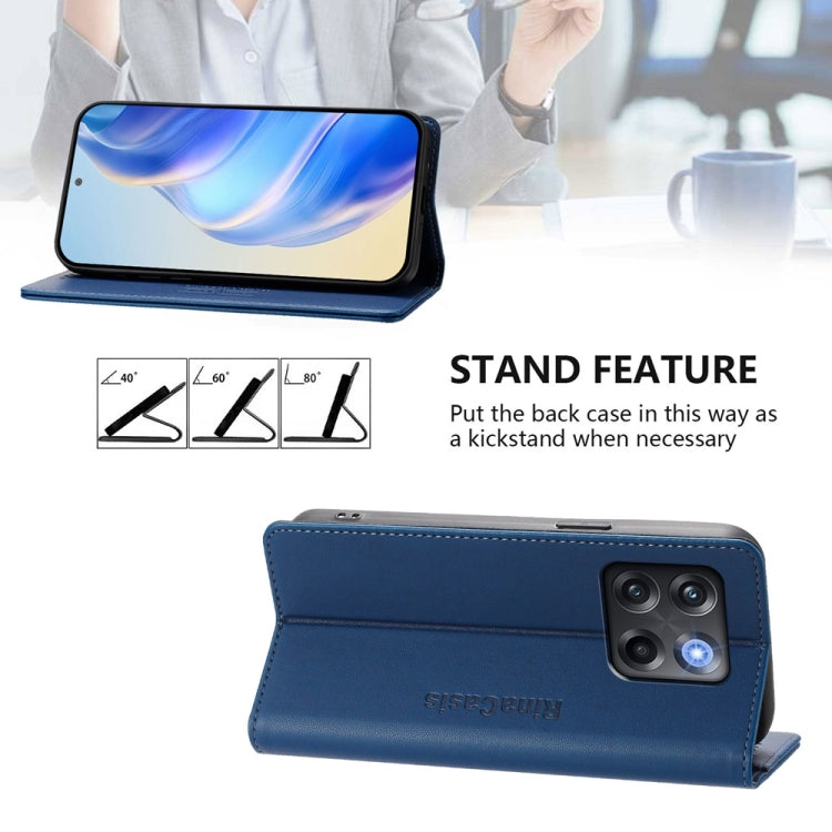 Funda de Cuero con Doble Pliegue y Succión Magnética para OnePlus Ace Pro y OnePlus 10T Global Rc01 (Azul Oscuro)