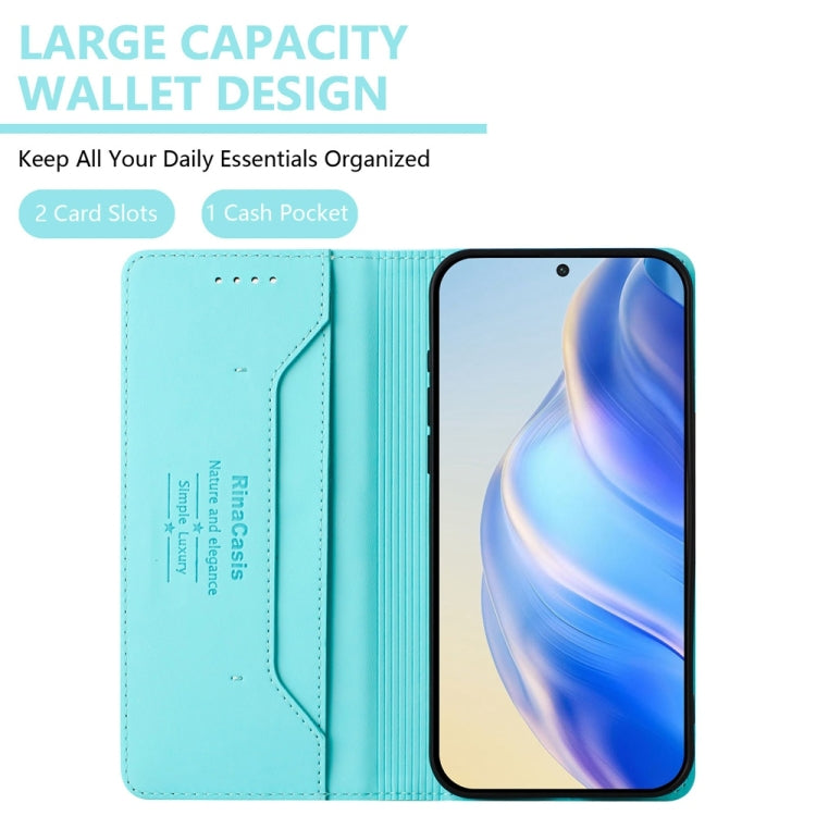 Funda de Cuero con Doble Pliegue y Succión Magnética RFID para OnePlus Nord 2 5G Rc01 (Verde Menta)