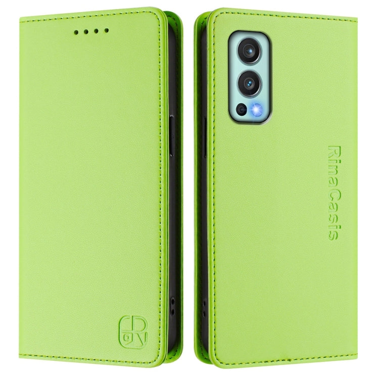 Funda de Cuero con Doble Pliegue y Succión Magnética Rfid para OnePlus Nord 2 5G Rc01 (Verde Hierba)