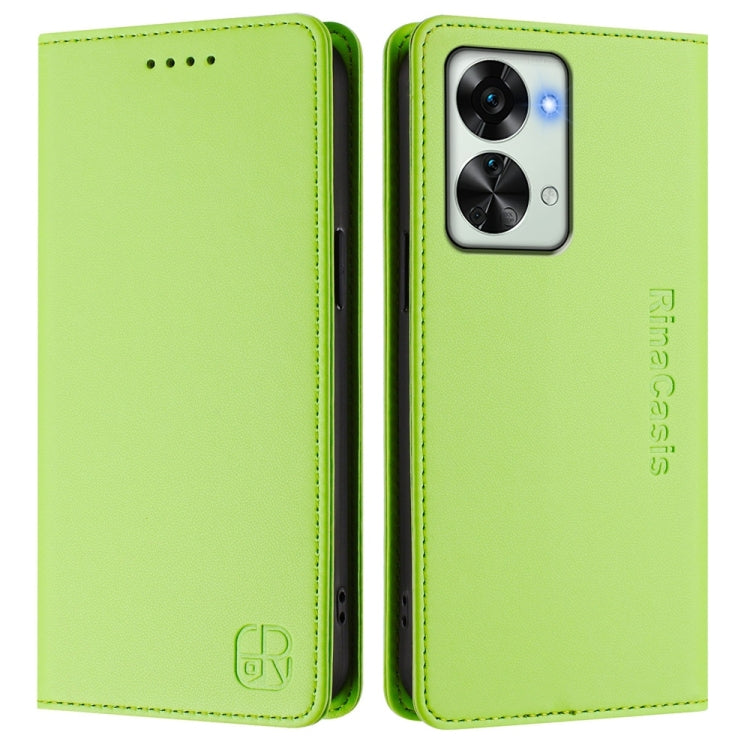 Funda de Cuero con Doble Pliegue y Succión Magnética Rfid para OnePlus Nord 2T Rc01 (Verde Hierba)