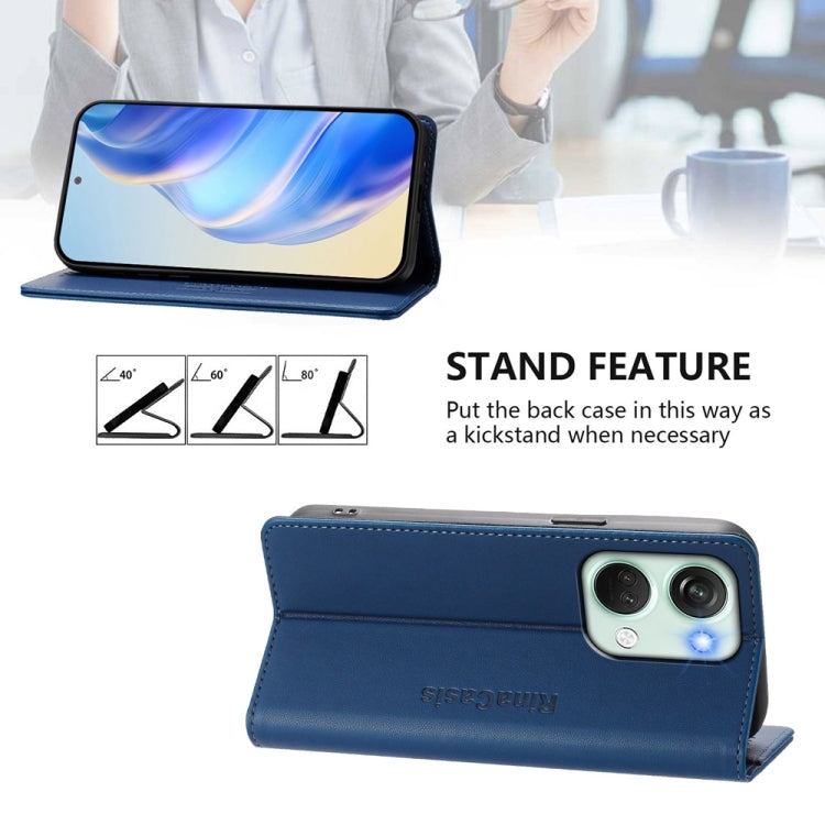 Funda de Cuero con Doble Pliegue y Succión Magnética para OnePlus Nord 3 y Ace 2V Rc01 (Azul Oscuro)