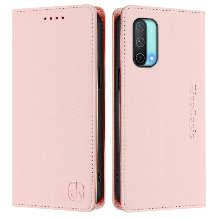 Funda de Cuero con Doble Pliegue y Succión Magnética para OnePlus Nord Ce 5G Rc01 (Rosa)