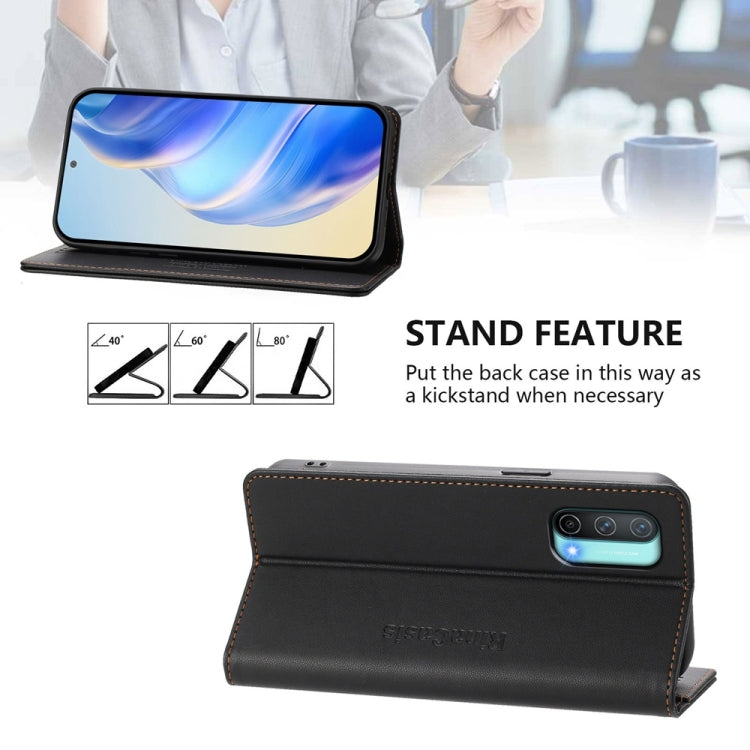 Funda de Cuero con Doble Pliegue y Succión Magnética RFID para OnePlus Nord CE 5G RC01 (Negro)
