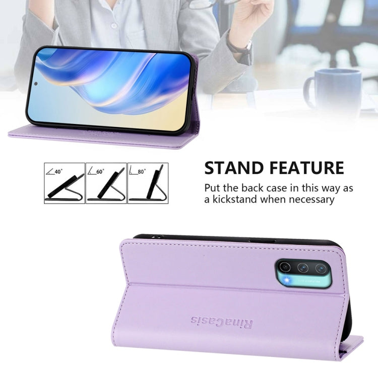 Funda de Cuero con Doble Pliegue y Succión Magnética Rfid para OnePlus Nord Ce 5G Rc01 (Morado Claro)