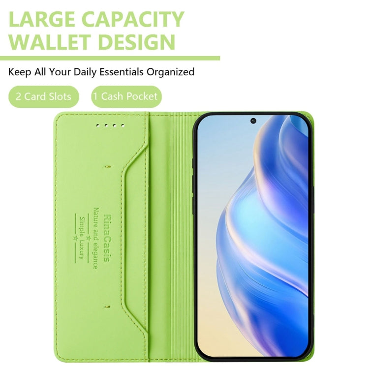 Funda de Cuero con Doble Pliegue y Succión Magnética RFID para OnePlus Nord CE4 RC01 (Verde Hierba)