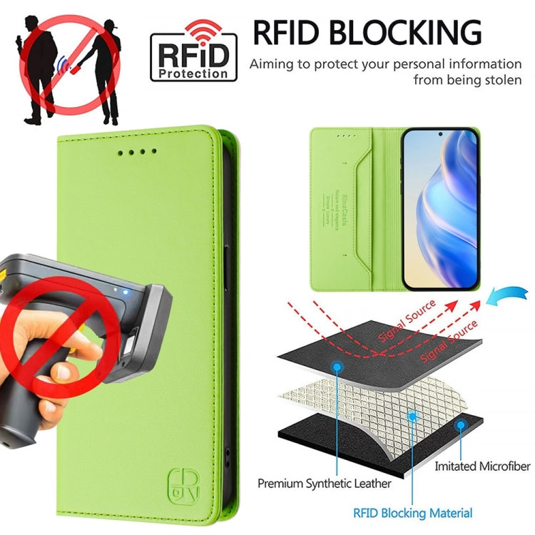 Funda de Cuero con Doble Pliegue y Succión Magnética RFID para OnePlus Nord CE4 RC01 (Verde Hierba)