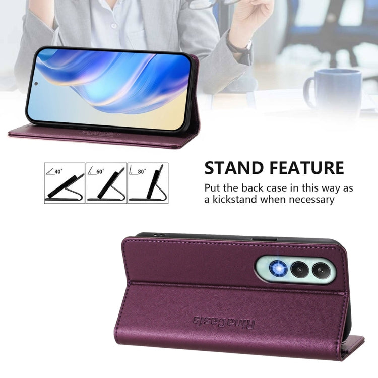 Funda de Cuero con Doble Pliegue y Succión Magnética Rfid para OnePlus Nord Ce4 Rc01 (Violeta)