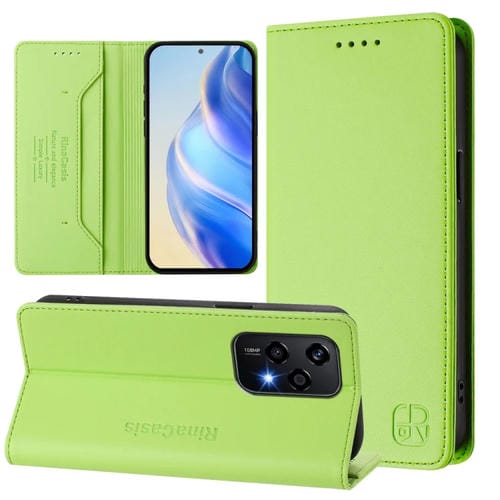 Funda de Cuero con Doble Pliegue y Succión Magnética RFID para Honor 200 Lite Global Rc01 (Verde Hierba)