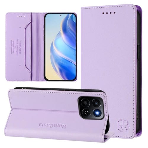 Funda de Cuero con Doble Pliegue y Succión Magnética RFID para Honor 200 Smart Global / X7C 4G Rc01 (Morado Claro)