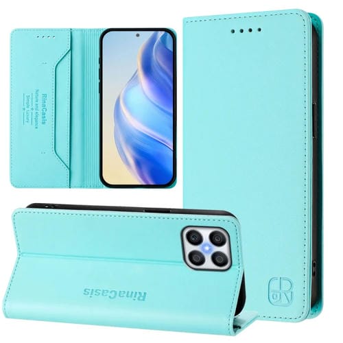 Funda de Cuero con Doble Pliegue y Succión Magnética Rfid para Honor X8 5G / X6 4G / X6S 4G Rc01 (Verde Menta)