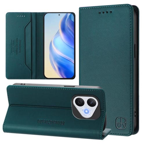 Funda de Cuero con Doble Pliegue y Succión Magnética Rfid para Honor 400 Lite Rc01 (Verde Oscuro)