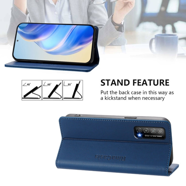 Funda de Cuero con Doble Pliegue y Succión Magnética para Huawei Enjoy 20 Se/Huawei Y7A Rc01 (Azul Oscuro)