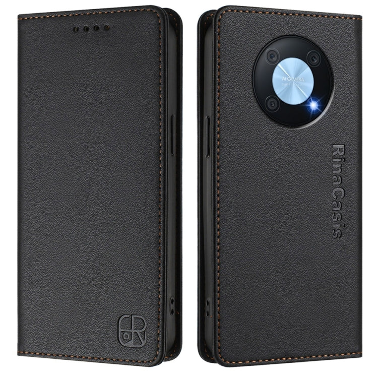 Funda de Cuero con Doble Pliegue y Succión Magnética Rfid para Huawei Enjoy 50 Pro/Nova Y90 Rc01 (Negra)