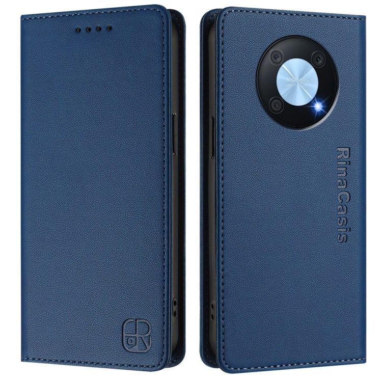 Funda de Cuero con Doble Pliegue y Succión Magnética RFID para Huawei Enjoy 50 Pro/Nova Y90 Rc01 (Azul Oscuro)