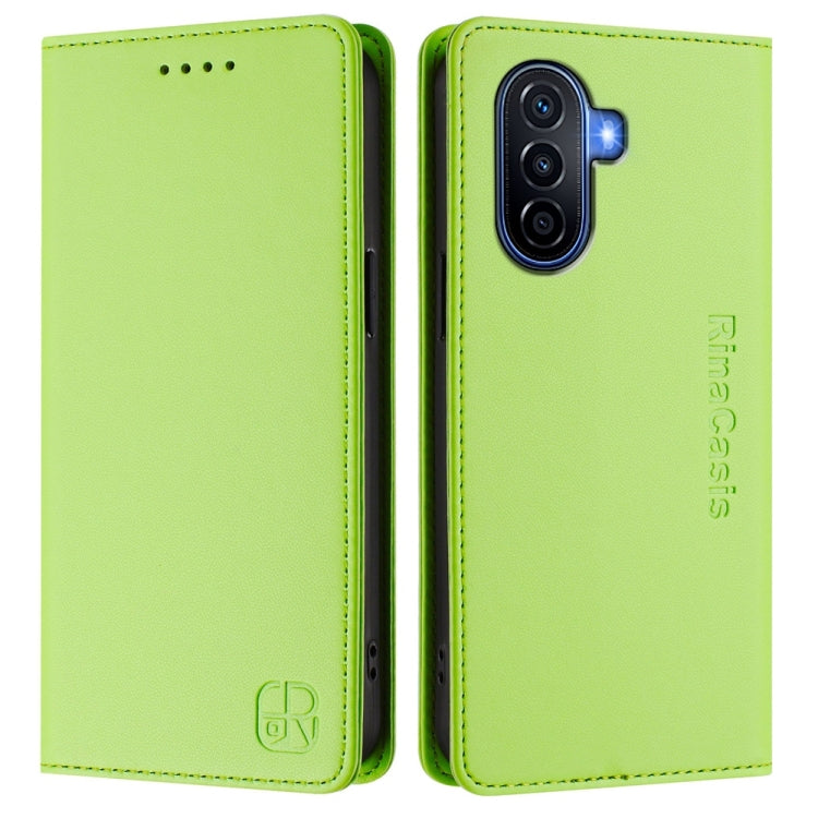 Funda de Cuero Huawei Enjoy 50 Nova Y70 Plus Rc01 con Doble Pliegue y Succión Magnética (Verde Hierba)