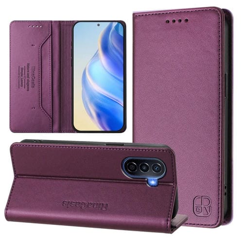Funda de Cuero con Doble Pliegue y Succión Magnética para Huawei Enjoy 50/Nova Y70 Plus Rc01 (Violeta)