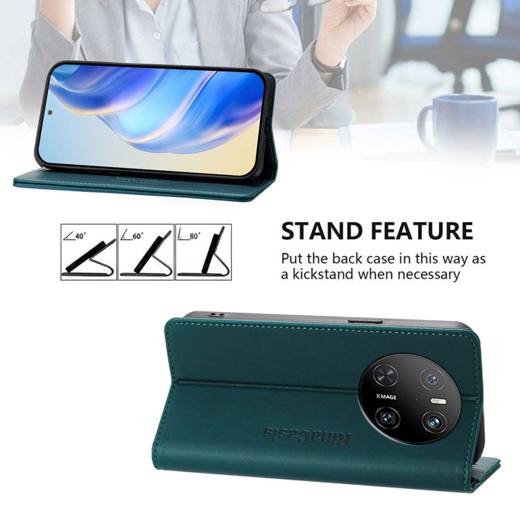 Funda de Cuero con Doble Pliegue y Succión Magnética Rfid para Huawei Mate 70 Rc01 (Verde Oscuro)