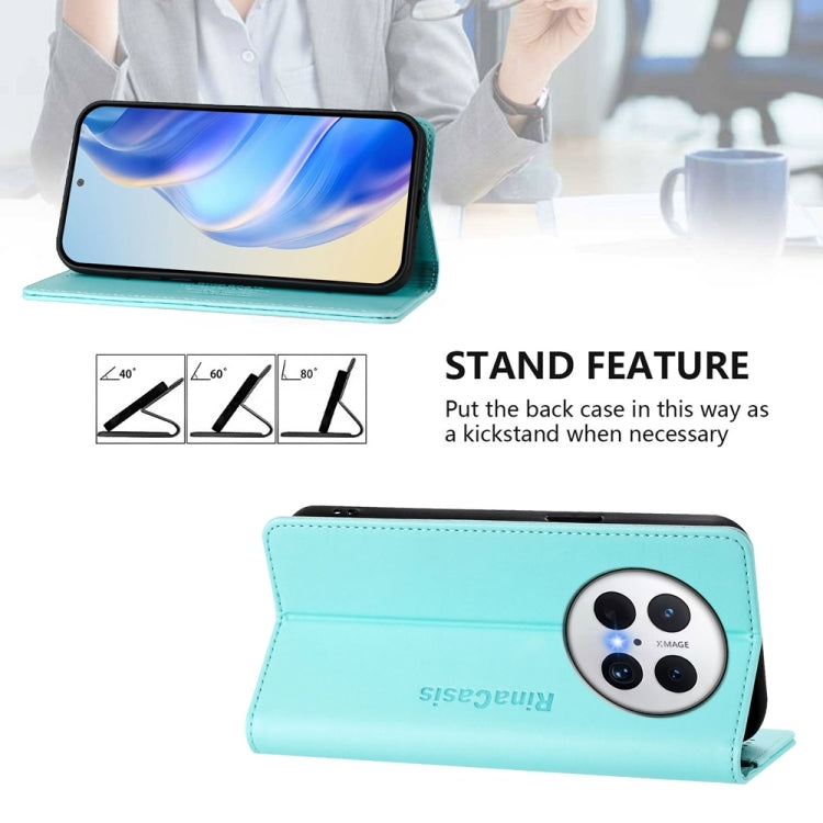 Funda de Cuero Huawei Mate 70 Pro Rc01 con Doble Pliegue y Succión Magnética (Verde Menta)