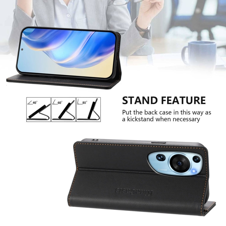 Funda de Cuero con Doble Pliegue y Succión Magnética RFID para Huawei P60 Art Rc01 (Negra)