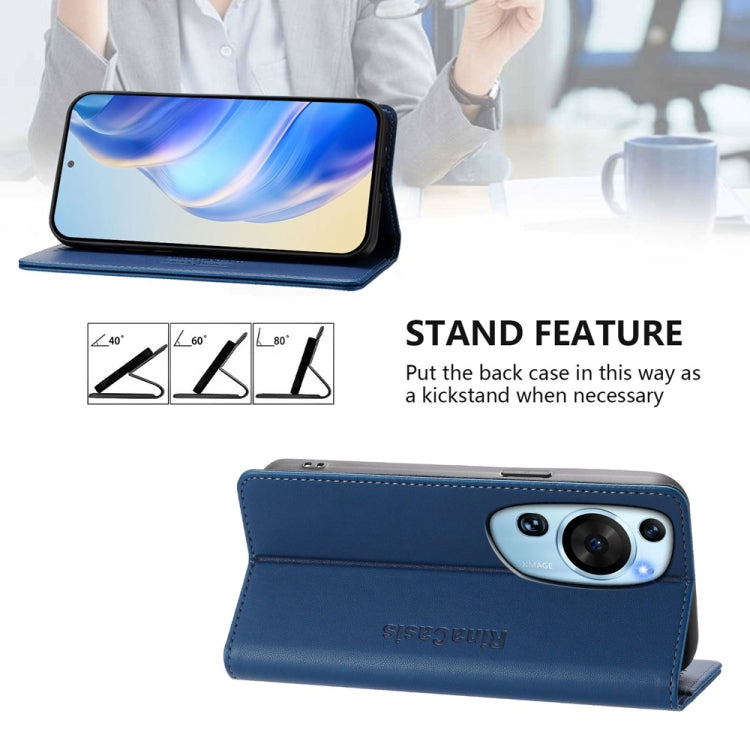 Funda de Cuero para Huawei P60 Art Rc01 con Doble Pliegue y Succión Magnética Rfid (Azul Oscuro)