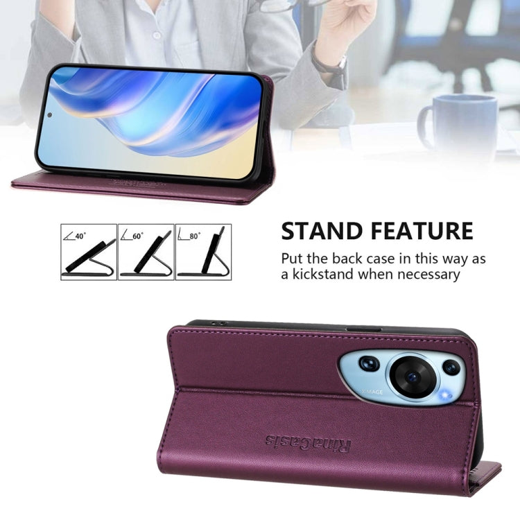Funda de Cuero con Doble Pliegue y Succión Magnética RFID para Huawei P60 Art Rc01 (Violeta)